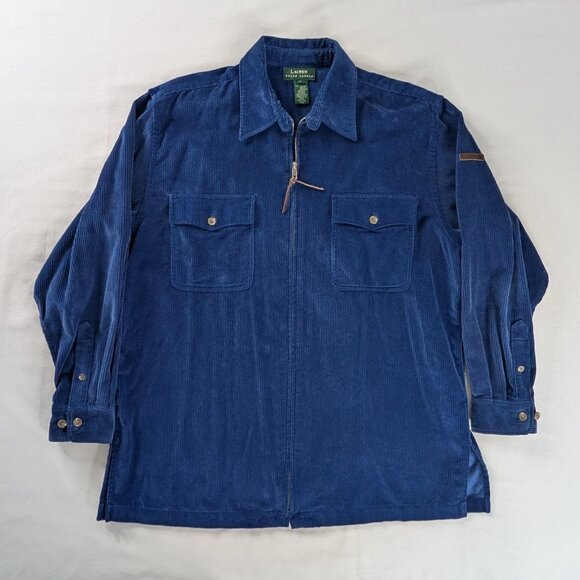 VTG Lauren Ralph Lauren Rich Blue Corduroy Collared Zip Up Shirt Jacket Shacket - Picture 1 of 6